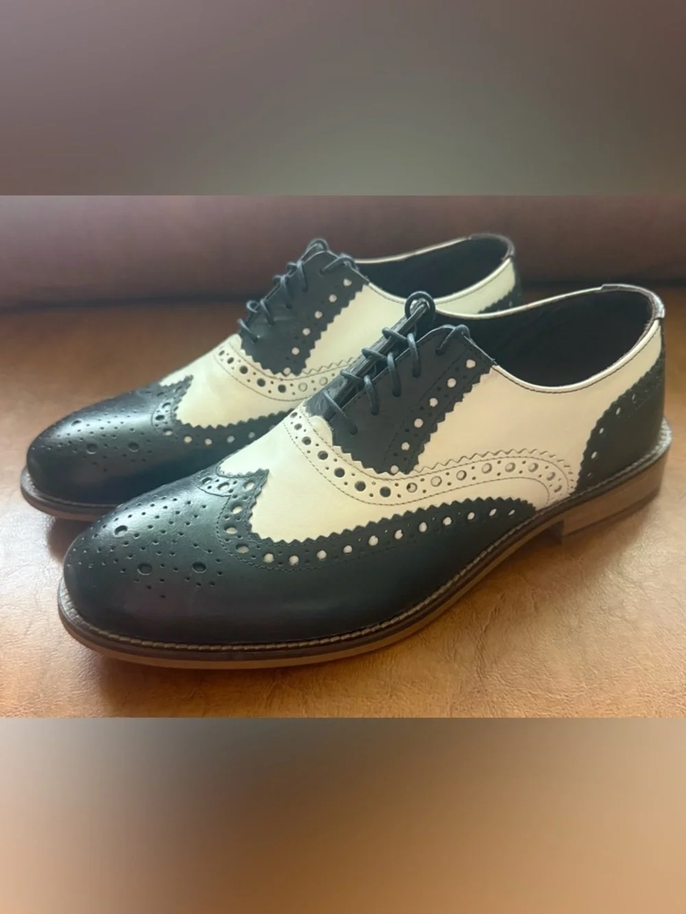 London Brogue Gatsby Spectator Shoes Navy White Wingtip US 8 EU 42